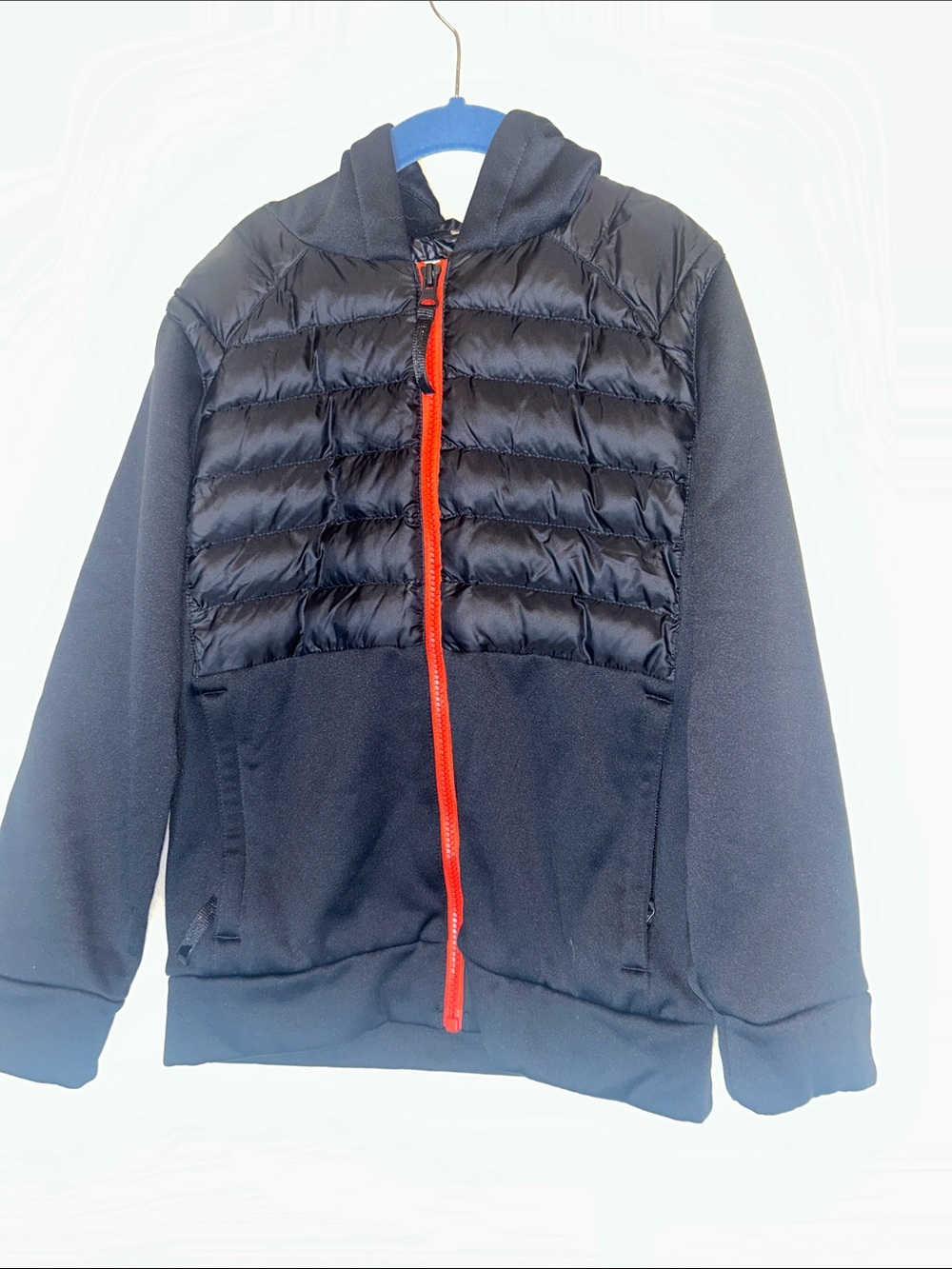 Spyder Kids Black Puffer-Panel Hooded Jacket with Red Zipper